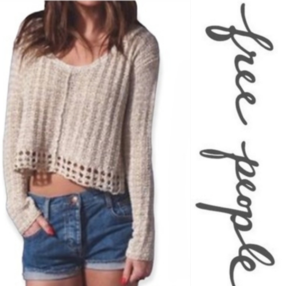 FREE PEOPLE Cotton linen knit cropped sweater top xs